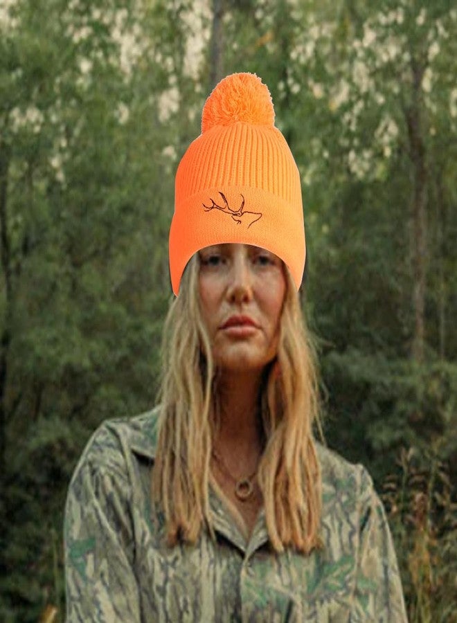 قبعة EDTREK Country Girl المحبوكة مع كرة صوفية - قبعة صيد نسائية احترافية، قبعة صيد سمك، قبعة مشي لمسافات طويلة مع كرة صوفية (برتقالي فاقع - باك) - Image 3